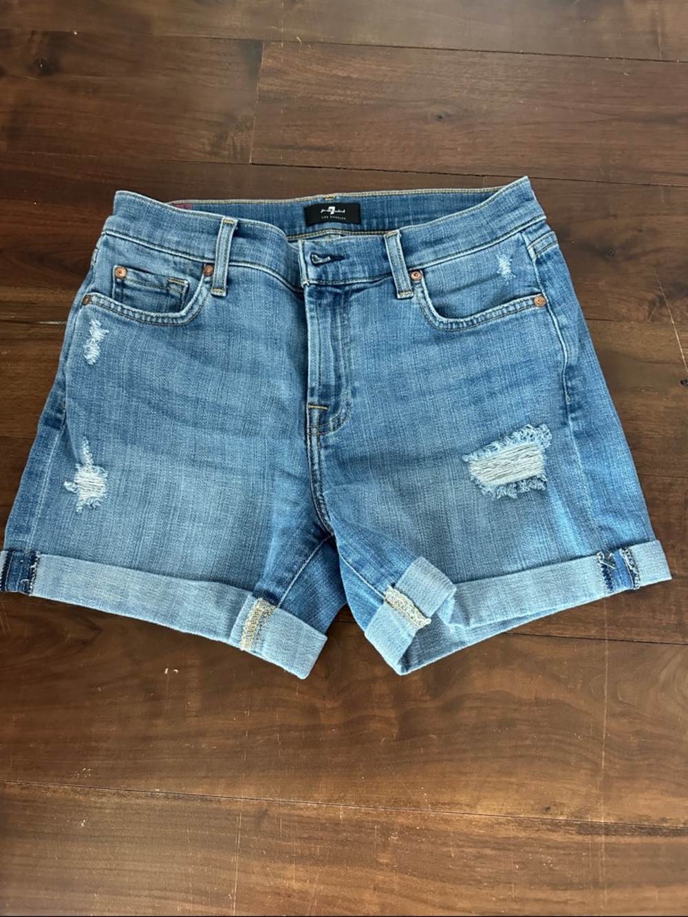 7 for All Mankind distressed denim shorts
